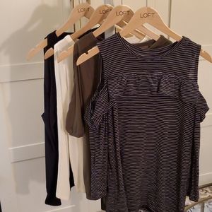 Lot of 4 LOFT cold shoulder tops. Sizes S-M